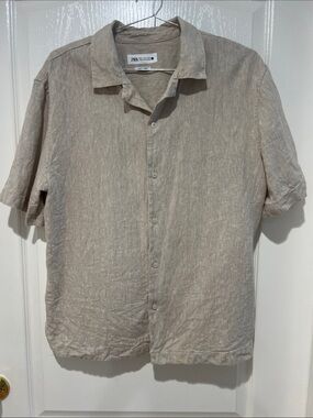 Zara Men’s Short-Sleeve Button-Down Shirt - Light Taupe